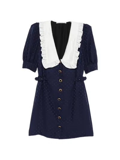Alessandra Rich Star-jacquard Ruffled-collar Mini Dress In Blue