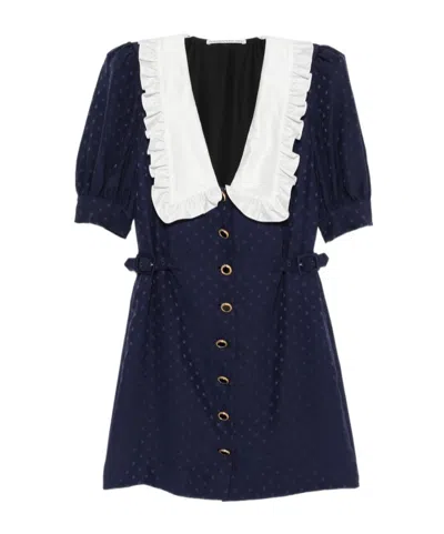 Alessandra Rich Star-jacquard Ruffled-collar Mini Dress In Blue