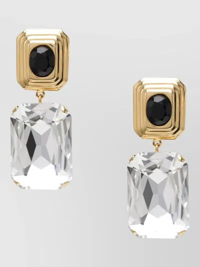 Alessandra Rich Goldtone Clipon Earrings With Crystal Drop In Metallic