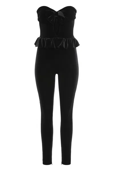 Alessandra Rich Strapless Bow-detailed Cutout Velvet Jumpsuit In Black