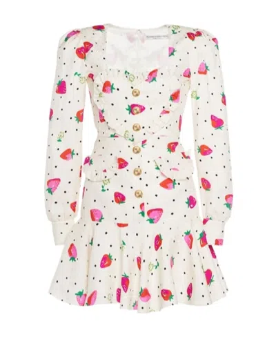 Alessandra Rich Strawberry Patterned Dress In White