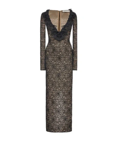 Alessandra Rich Stretch Lace Evening Dress In Black