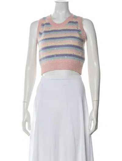 Pre-owned Alessandra Rich Striped Crew Neck Crop Top In Gold