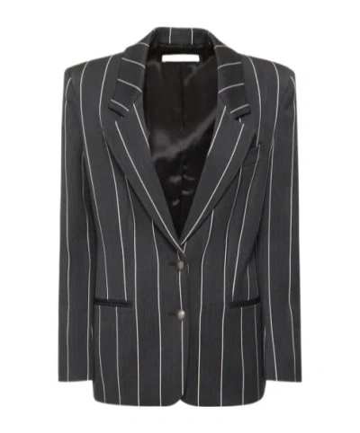 Alessandra Rich Striped Single-breasted Suit Jacket In Gray