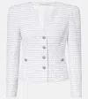Alessandra Rich Tweed Embellished V-neck Jacket In White