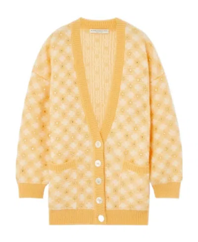 Alessandra Rich Stud-detail Check-pattern Cardigan In Nude