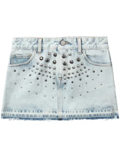 Alessandra Rich Stud-embellished Denim Miniskirt In Blue