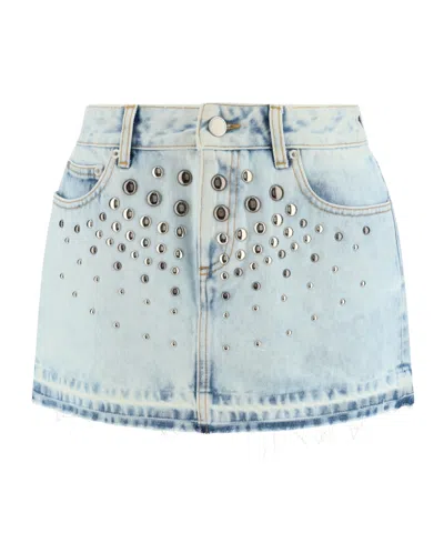Alessandra Rich Stud-embellished Denim Miniskirt In Blue