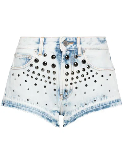Alessandra Rich Embellished Denim Shorts In Blue