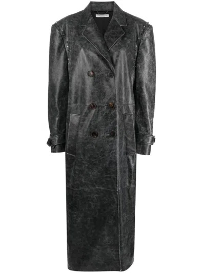 Alessandra Rich Studded Leather Coat In Grey