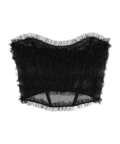 Alessandra Rich Ruched Tulle Bustier Top In Black
