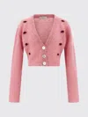 Alessandra Rich Mohair Embroidered Cropped Cardigan In Pink