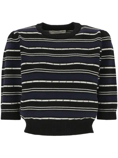 Alessandra Rich Striped Wool Jumper In Black