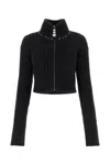 Alessandra Rich Embellished Ribbed-knit Cardigan In Black Melange