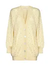Alessandra Rich Knitted Mohair Long Cardigan W/ Crystals In Pale Yellow
