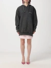 Alessandra Rich Oversized Hoodie With Print And Rhinestones In Grey