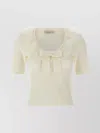 Alessandra Rich T-shirt With Ruffle And Bow Detail In White
