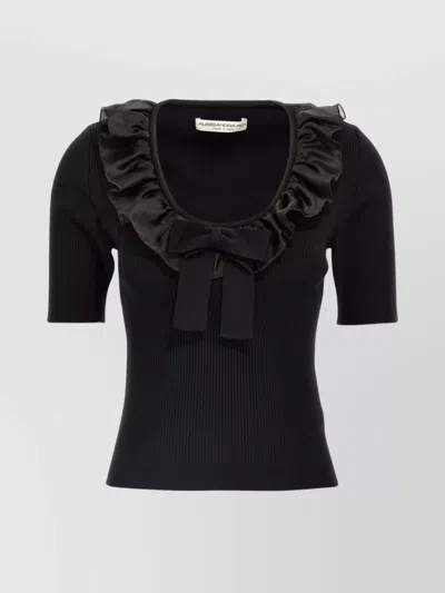 ALESSANDRA RICH T-SHIRT WITH RUFFLE AND BOW DETAIL