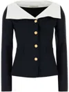Alessandra Rich Tailored Blue Jacket With Oversized Collar In Animal Print