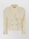 Alessandra Rich Tailored Stretch Crepe Blazer Featuring Pockets In Neutral