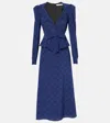 Alessandra Rich Tartan Silk Midi Dress In Blue