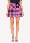Alessandra Rich Tartan Print Silk Mini Skirt In Pink
