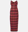 Alessandra Rich Tartan Wool Midi Dress In Red