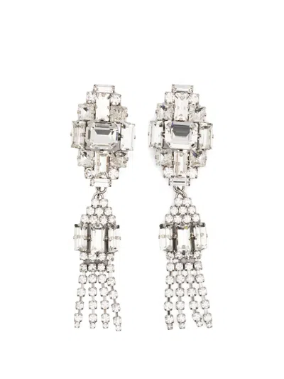 Alessandra Rich Metal Earrings Crystal Accents Dangling Geometric In Metallic