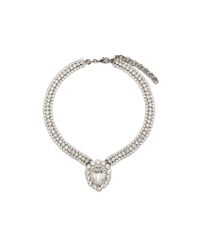 Alessandra Rich Teardrop-shaped Gemstone Necklace In White