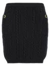 Alessandra Rich Textured Cable Knit Wool Skirt In Black