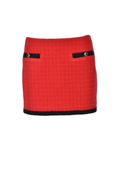 Alessandra Rich Textured Red Mini Skirt With Gold-tone Detailing