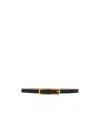 Alessandra Rich Slim Black Leather Belt With Logo Charm And Brass Buckle 1.5 Cm In Black