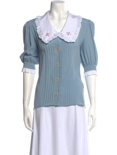 Pre-owned Alessandra Rich Three-quarter Sleeve Button-up Top In Blue