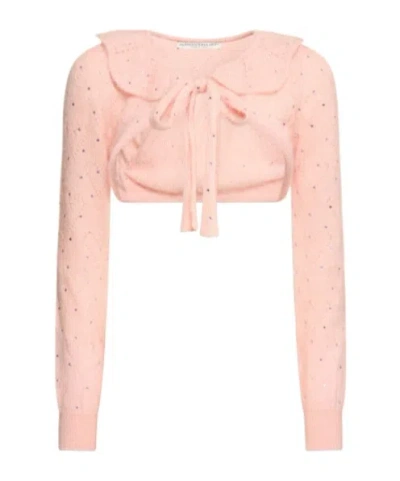 Alessandra Rich Tie A Short Sweater In Light Pink