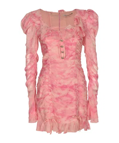 Alessandra Rich Tie-dye Mini Dress With Embellishments In Pink