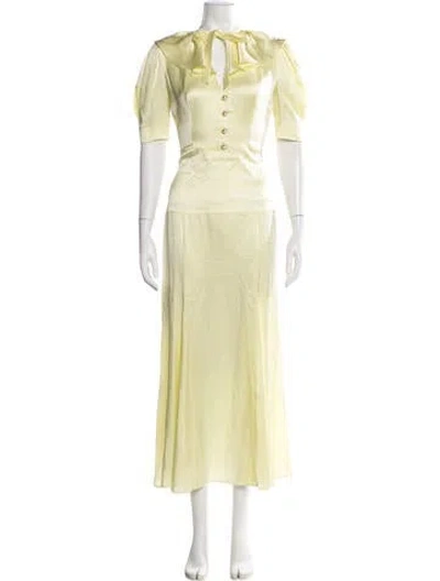 Pre-owned Alessandra Rich Tie Neck Long Dress In Yellow