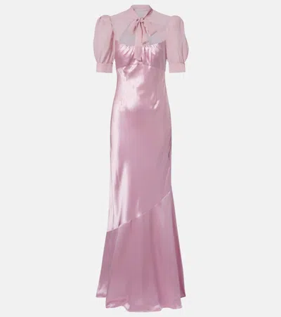 Alessandra Rich Tie-neck Silk Satin Gown In Pink