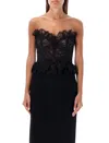 Alessandra Rich Strapless Bow-embellished Lace Bustier Top In Black