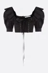 Alessandra Rich Lace-up Ruffle-trimmed Cropped Top In Black