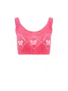 Alessandra Rich Wool Blend Top With Butterfly Embroideries In Pink