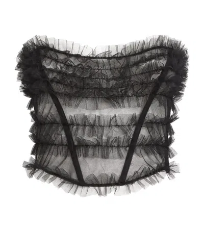 Alessandra Rich Tulle Ruched Bustier Top In Black
