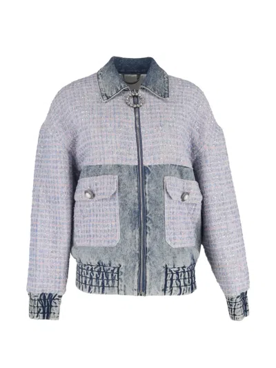 Pre-owned Alessandra Rich Tweed Accent Bomber Jacket In Blue