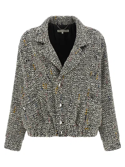 Alessandra Rich Tweed Bomber Jacket Puffer Jackets White In Multi