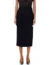 Alessandra Rich Tweed Bouclé Midi Skirt With Back Slit In Black