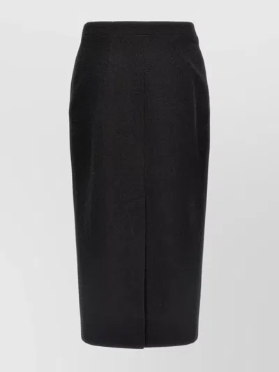 Alessandra Rich Tweed Bouclé Midi Skirt With Back Slit In Black