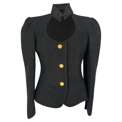Alessandra Rich Tweed Boucle Nehru Collar Jacket In Black Wool