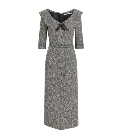 Alessandra Rich Bow-detailed Silk-trimmed Tweed Midi Dress In Gray