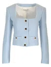 Alessandra Rich Sequined Tweed Square Neck Jacket In Light Blue