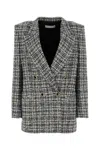 Alessandra Rich Oversized Checked Lurex Tweed Blazer In Gray