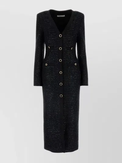 ALESSANDRA RICH TWEED DRESS WITH BUTTONED CUFFS AND SLIT POCKETS